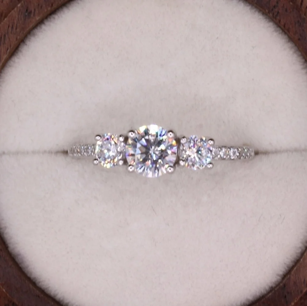 3 Stone 925 Sterling Silver Engagement Ring - Picture 11 of 11